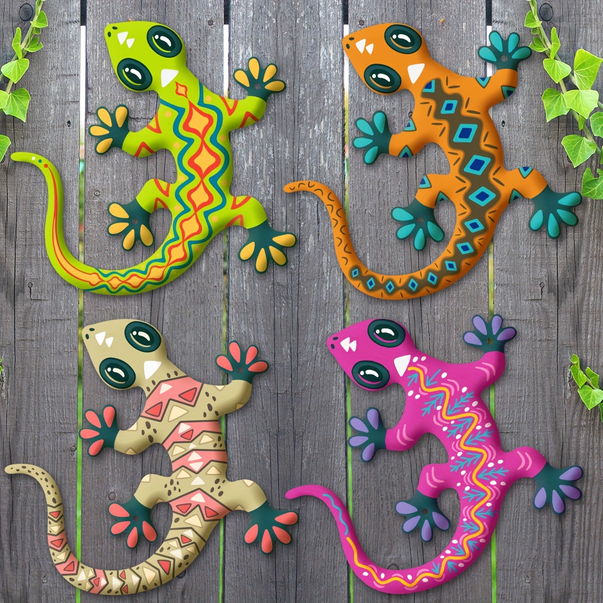 

4pcs Colorful Metal Wall Decorations, Iron Lizard Garden Wall Hanging Art For Patio, Balcony, Yard, Fence, Indoor And Outdoor Decor, Ideal Housewarming Gift