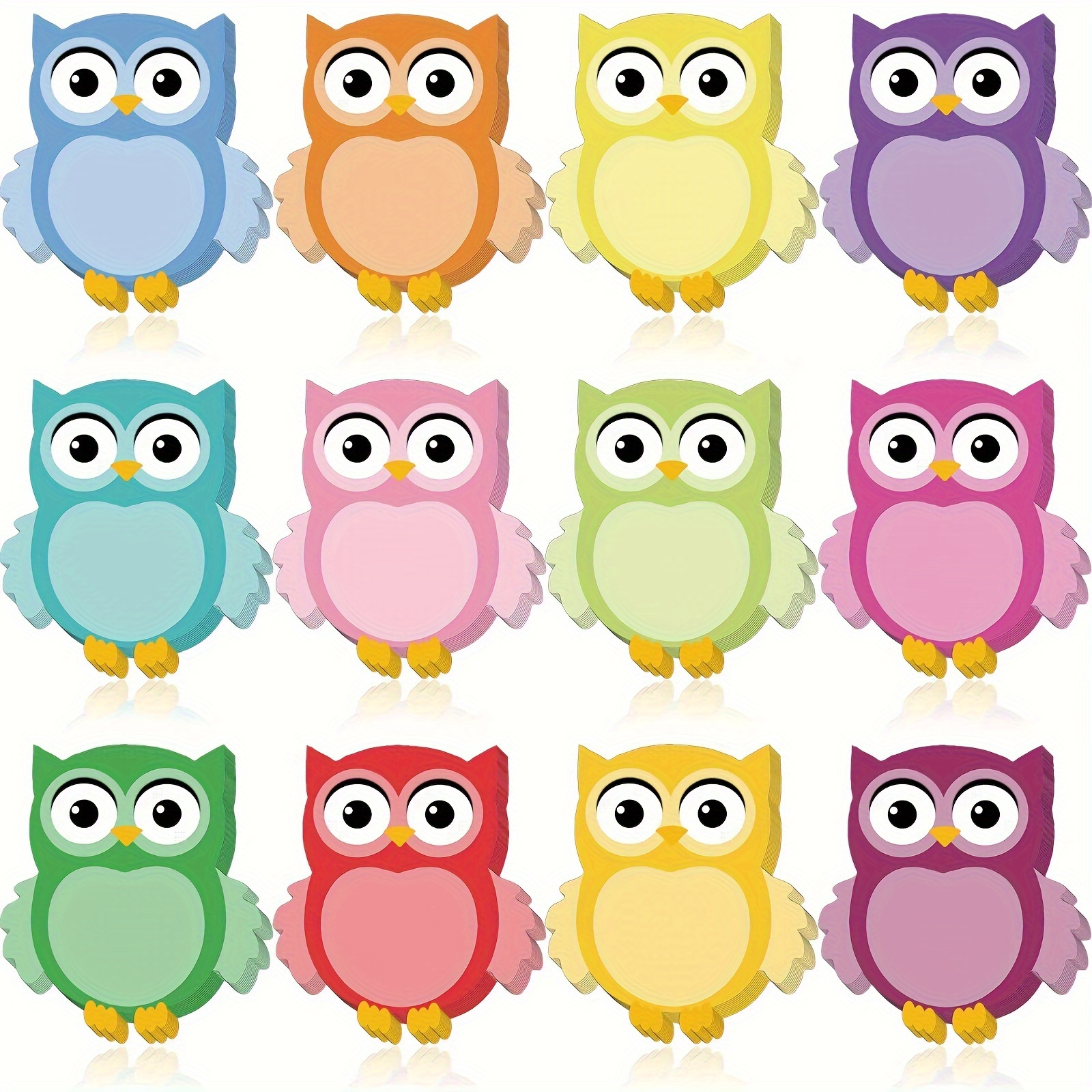 

12pcs Owl Notes - Assorted Colors, Self-adhesive Memo Pads For Office, School & Home Reminders