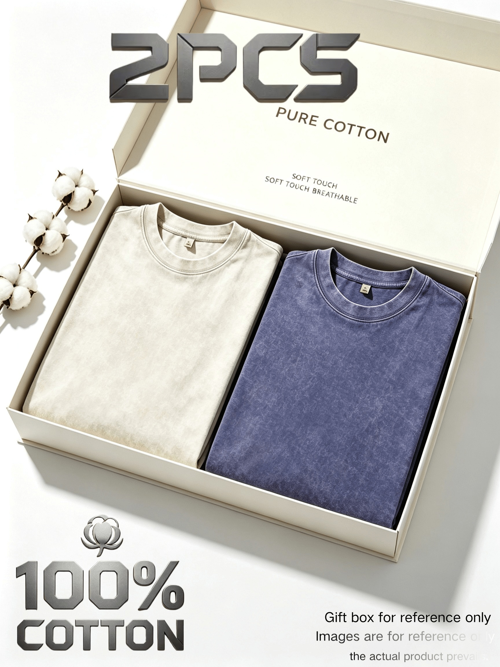 item picture 2pcs set multi color   100 washed distressed t shirts mens round neck breathable basic casual short sleeves 100 fabric   and non sweaty vintage washed distressed craft premium texture and     style