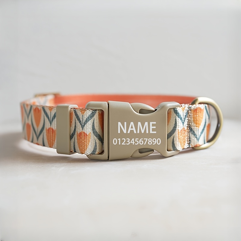 TEMU 1pc Collar Personalizado Estilo Nylon Serie Flor para Gatos y Perros, Accesorio Duradero y Resistente al , Correa de Seguridad Ajustable y para