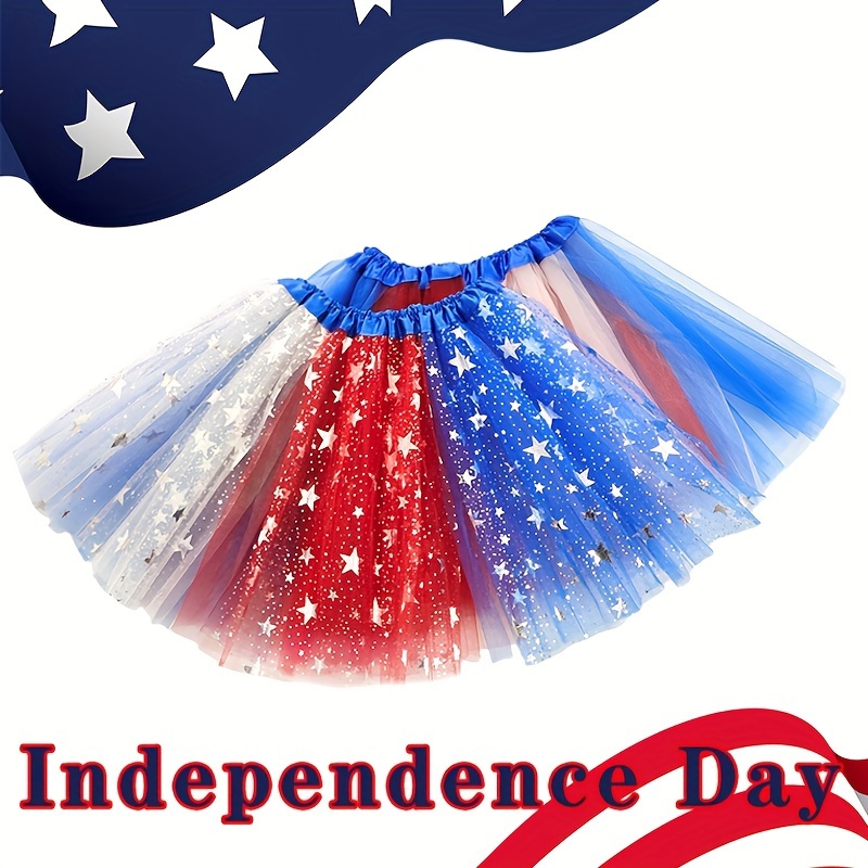 

1pc, Independence Day Tutu Skirt, Adult Patriotic Red Blue White Tulle With Elastic Band, 4th Of July Festive Party Performance Costume