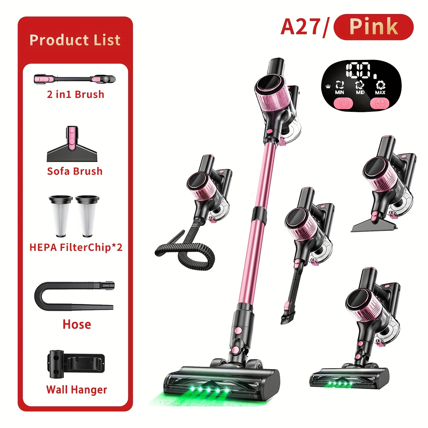 35kpa Powerful Cordless Vacuum Cleaner, Self-standing, 45 , Anti- Floorbrush, Lightweight Stick Vacuum Cleaners For Home, For Carpet, Pet Hair, Tile, Hardwood Floors