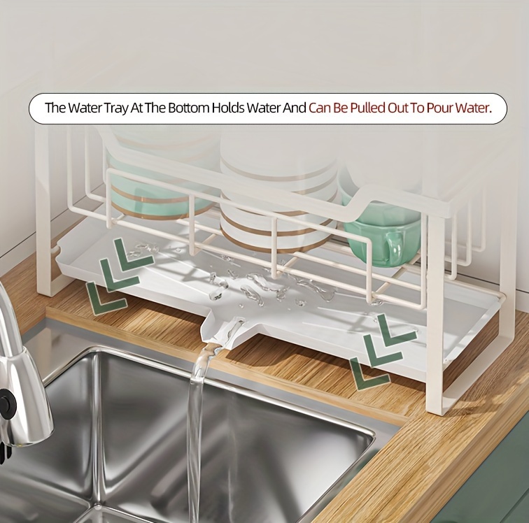 space saving dish rack with drain tray hooks utensil holders multifunctional kitchen organizer for dishes cups knives forks chopsticks Product details 5