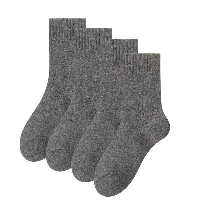 Image of 4pcs () Unisex Thickened Autumn/winter Socks - Soft, Comfortable, Warm, Solid Color Mid-calf Socks For Outdoor Sports And Hiking, Cold Weather Gear, , Durable Material, , Men's Wear