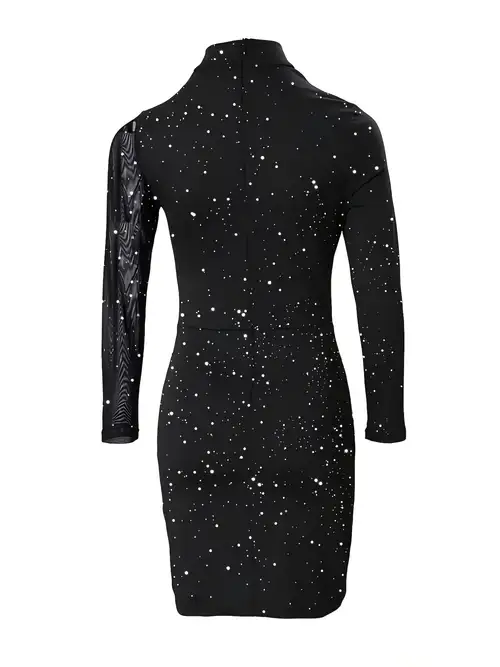 glitter mesh ruched bodycon dress in black Black Sparkle Mesh Ruched Bodycon Dress - Idell Rebellious Fashion