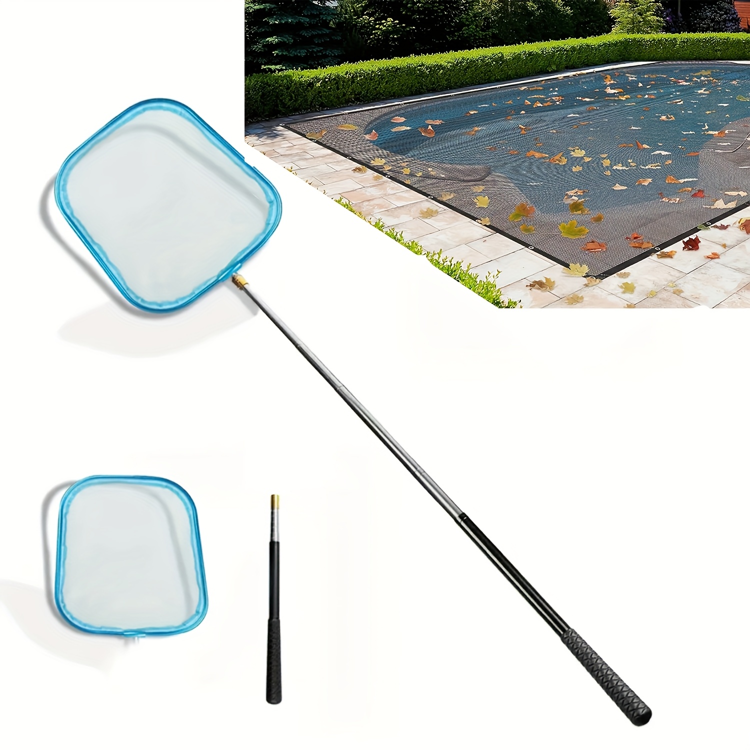 TEMU 58" Telescopic Pool Skimmer Net With Pole - Heavy-duty Leaf Rake For Above & Inground Pools, Spas, Hot Tubs, - Ergonomic Handle & Durable Mesh