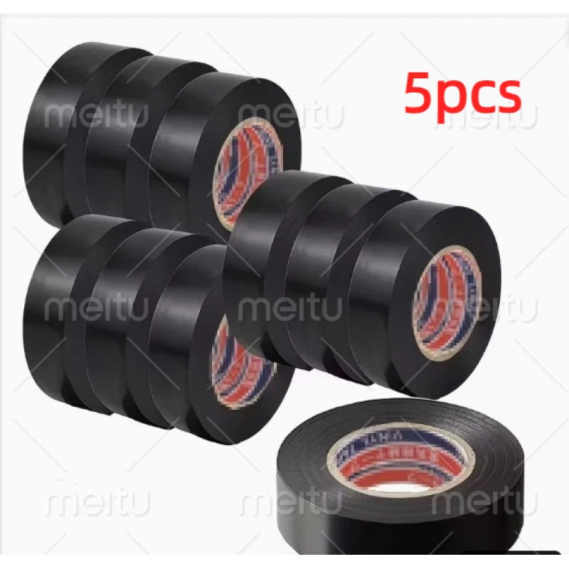 TEMU 5 Rolls Black Pvc Electrical Tapes - Strong Adhesive, High Heat Resistance, Durable, Suitable For Wire Wrapping, Racket Grips, And Home Use -