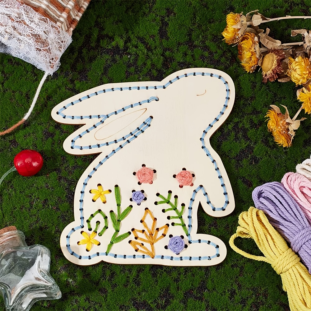 

2- Diy Wooden Rabbit - Kit - Wood Set Embroidery , , & - Pendant