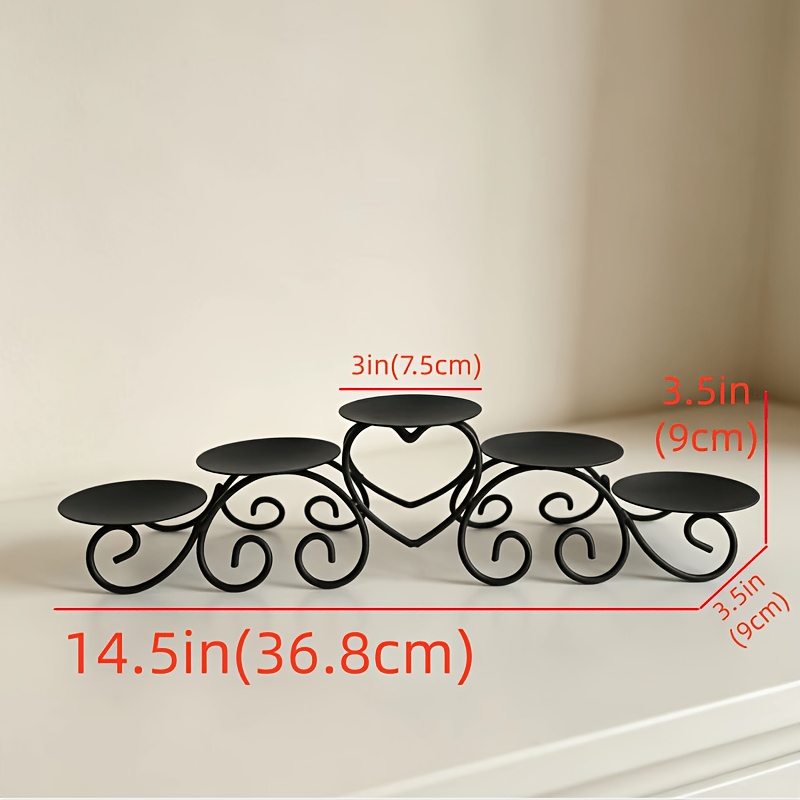 TEMU Black Heart 5-head Iron Candlestick, European Style Desktop Candle Display Decor