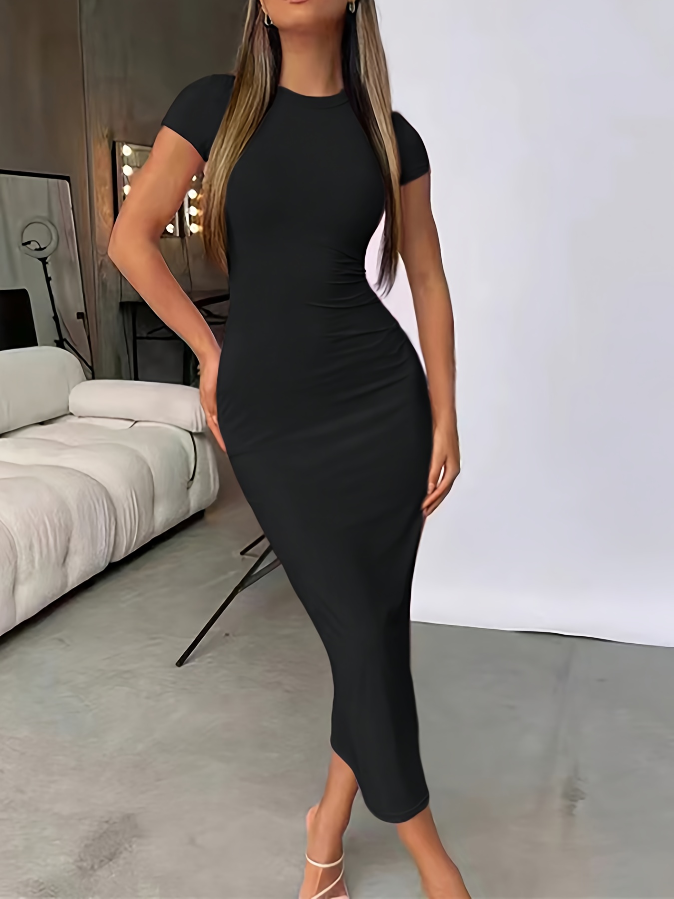 white christmas dresses Casual Black Short Sleeve Dress - Maxi Dresses