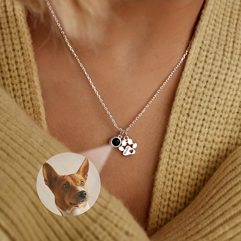 TEMU Custom Photo Necklace Stainless Steel Personalized Name Heart Projection Necklace Custom Memorial Jewelry Fashionable And Anniversary, Birthday