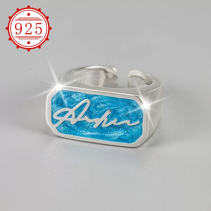 925 Silver Women's Alphabet Epoxy Rubber Ring for Index Finger
