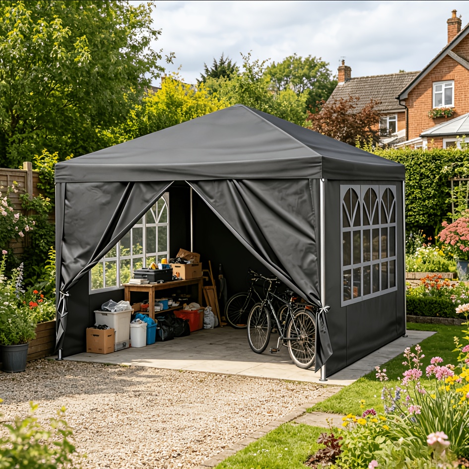 3.44*3.44m Folding Quick-open Carport Canopy, Outdoor Portable Temporary Shelter Parking Shed With Free Storage Bag, Suitable For Commercial Gatherings And Courtyard Use