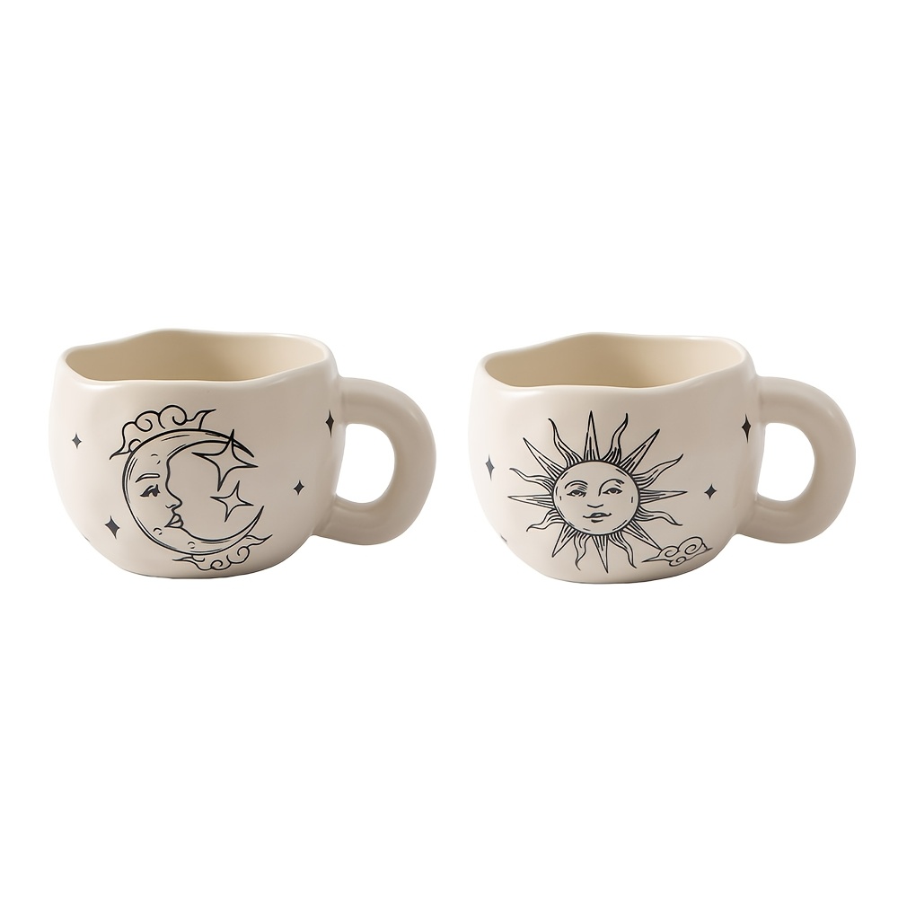Image of 2pcs 230ml/7.8oz Retro Valentine's Day Ceramic Coffee Pair Cup, " And " Retro Design Drinking Cup, Beige Matcha Cup, Bosnia Tea Cup, Suitable For Office, Home, Birthday, Party, Valentine's Day Gift