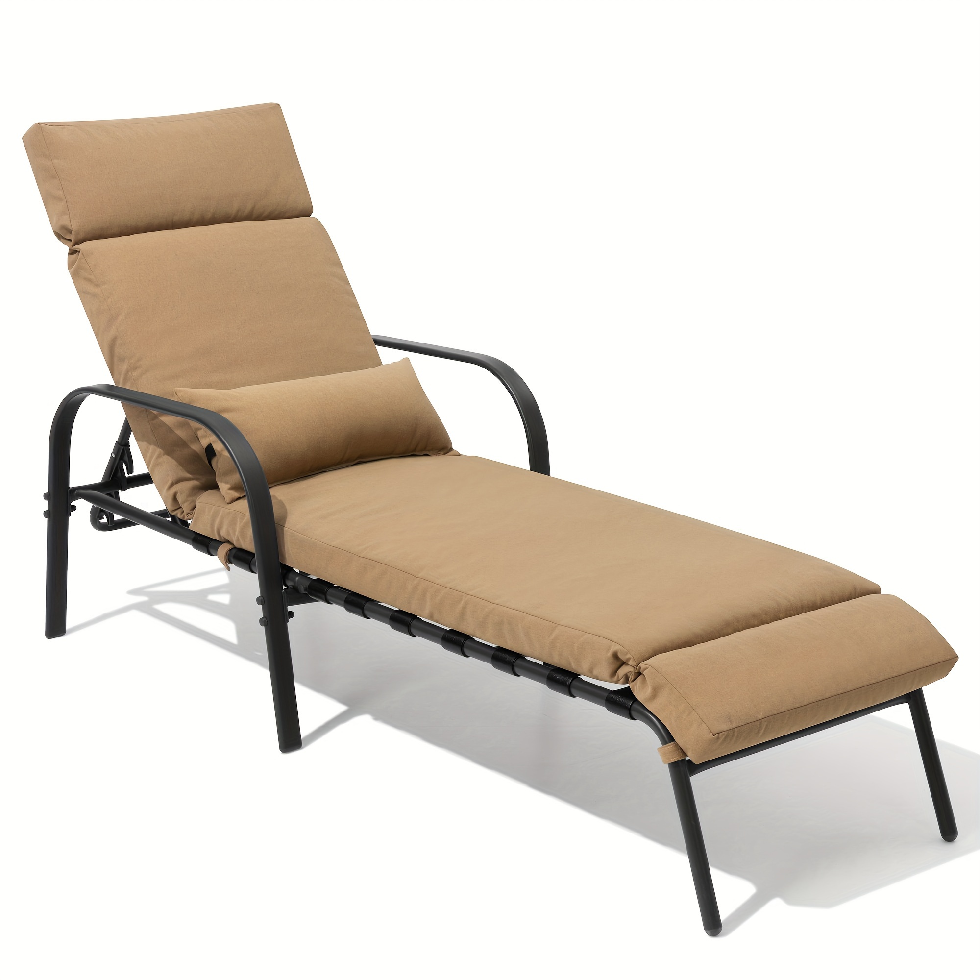 

1 Pc Adjustable Chaise Lounge Chair With Cushion & Pillow, Outdoor Five-position Recliner, All Weather For Patio, Beach, Yard, Pool