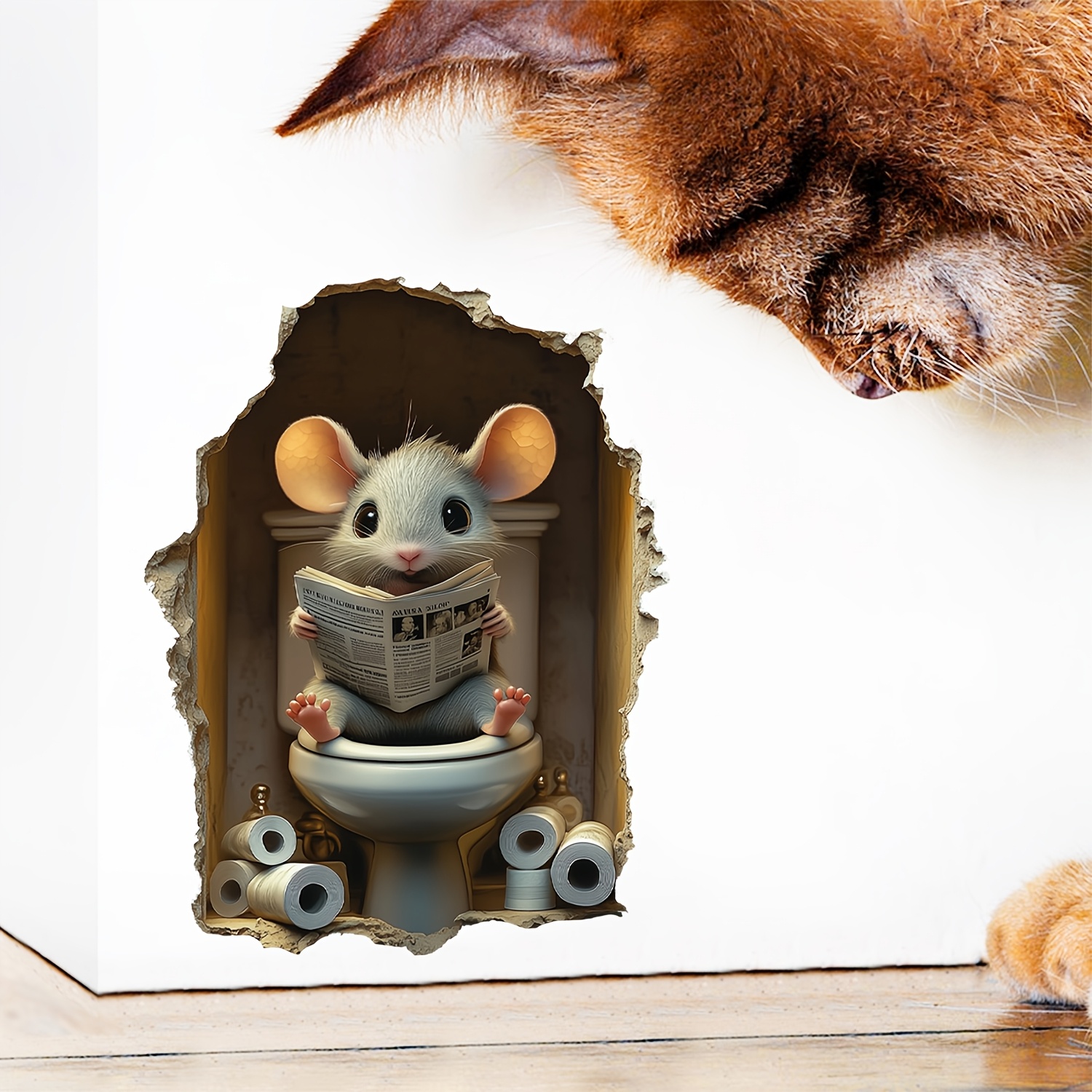 1pc Cute Mouse Reading Newspaper Wall Decal - Vinyl Sticker, Removable, Self-adhesive, Perfect For Bathroom Or Home Decor, Mouse Accessories