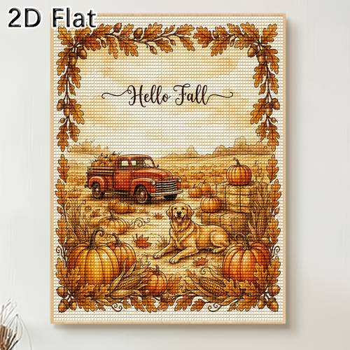 1pc diy diamond painting kit suitable for home wall decoration vintage pumpkin truck with dog landscape round diamond beads fall countryside art assembly for cozy seasonal craft project 2d flat
