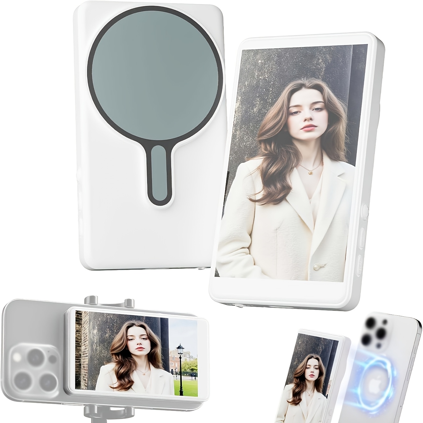 Image of Mobile Phone Selfie Monitor, Iphone And Magnetic Smartphone , Rear Camera, 50 Meter 3h Wireless Battery, With Speakers, Suitable For Tiktok Youtube Live Broadcast (white)
