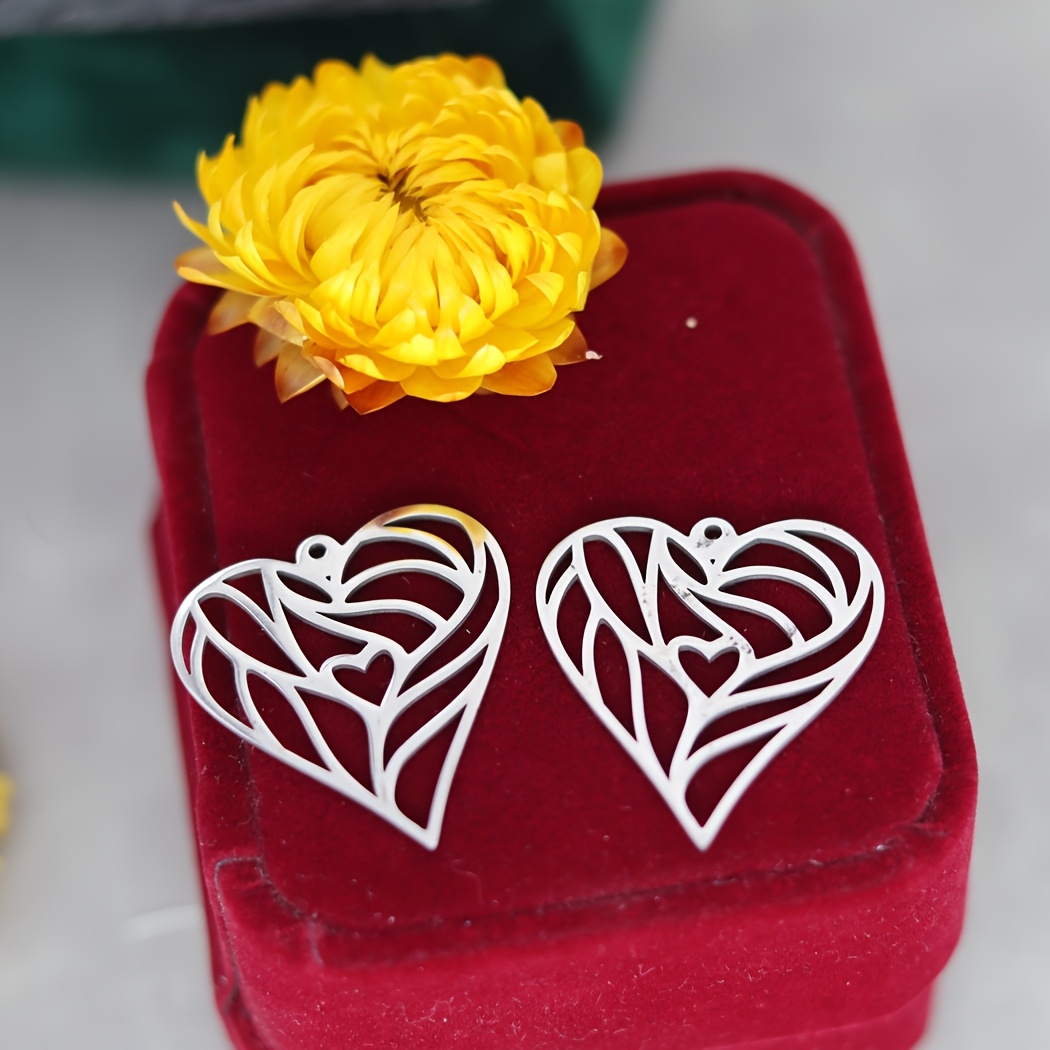 Set of 3 Hollow Heart-Shaped Stainless Steel Pendants