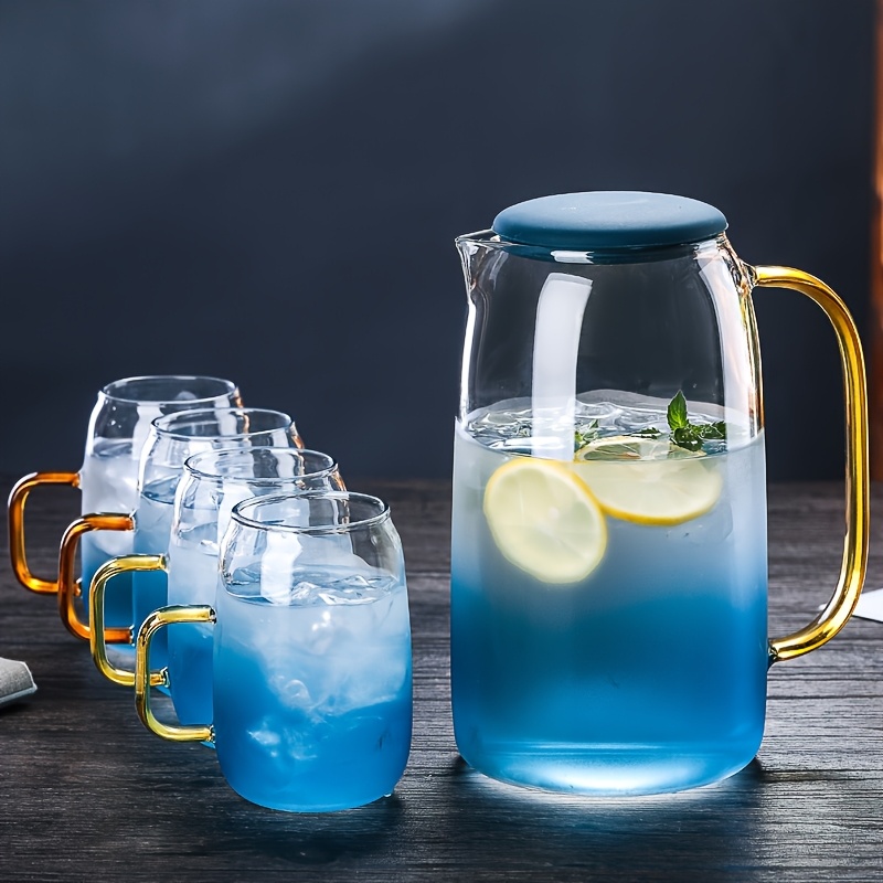 TEMU 5pcs 1 Pot (51oz) 4 Cups ( 10.5oz) High-temperature-resistant Borosilicate Glass Pitcher Set, Thickened Large Capacity Household Juice & Cold