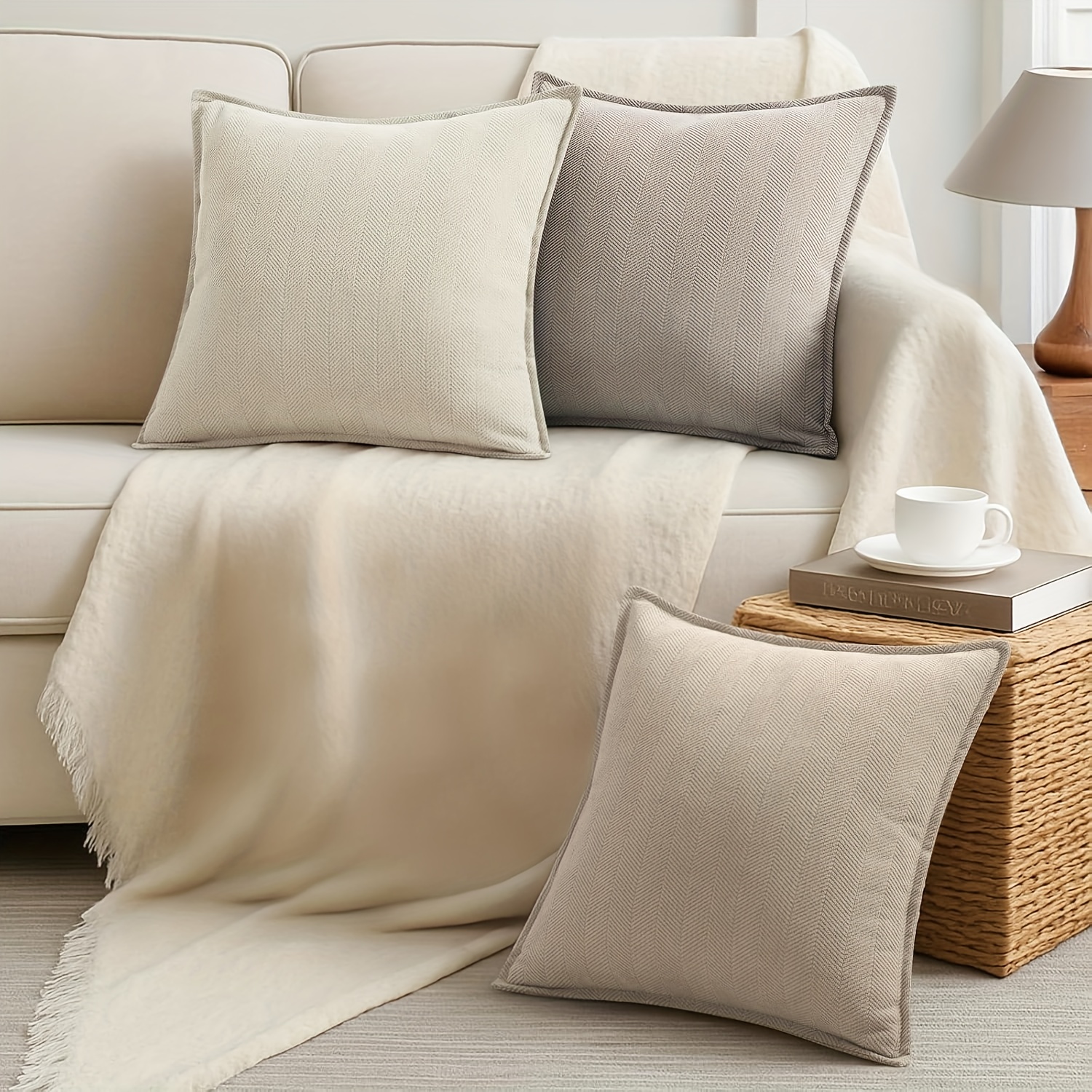 3pcs Set, Herb-patterned Western Modern Double-sided Design Chenille Throw Pillow Covers, No Pillow Core, Soft, Comfortable and Natural Bohemian-style Farmhouse Neutral Sofa Cushion Cover, Outdoor Modern Sofa Bed Cover, Living Room Home Decoration