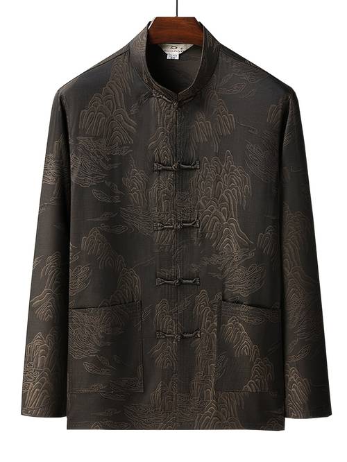 item picture asian fit nese style tang suit mens age red jacquard dark pattern top stand collar button up dad outfit spring summer single layer jacket tai training ceremony attire zen clothing asian size business wear