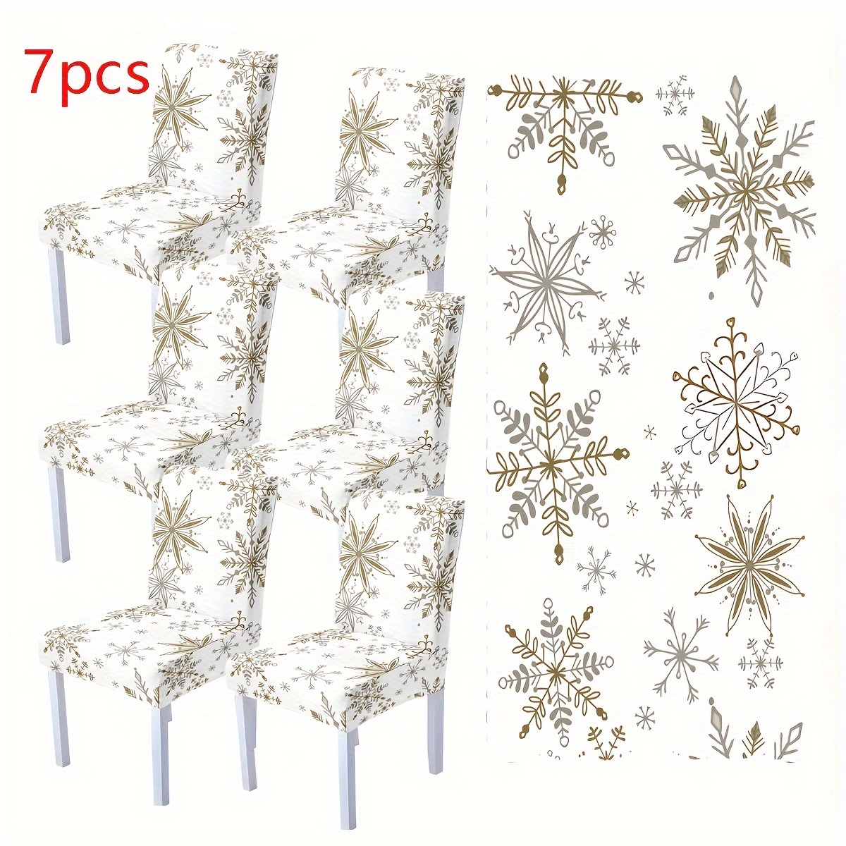 TEMU Nappe de table et housses de chaise minimalistes à motif de neige pour Noël, ensemble de 7 pièces, 1 nappe + 6 housses de chaise amovibles et