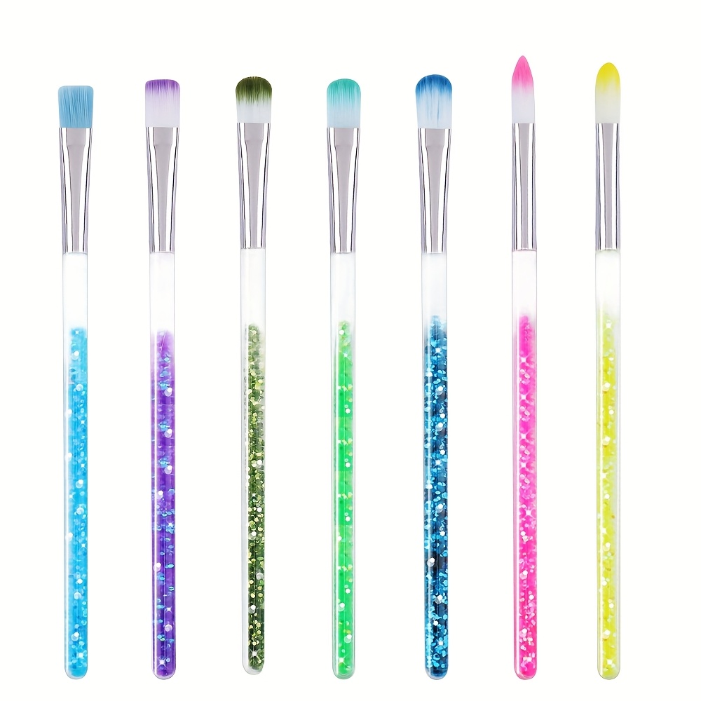 Image of 7pcs Glitter Acrylic Brush Set - Pastel Macaron Colors & Heads | Beginner To Pro For Watercolor, Acrylic & Crafts