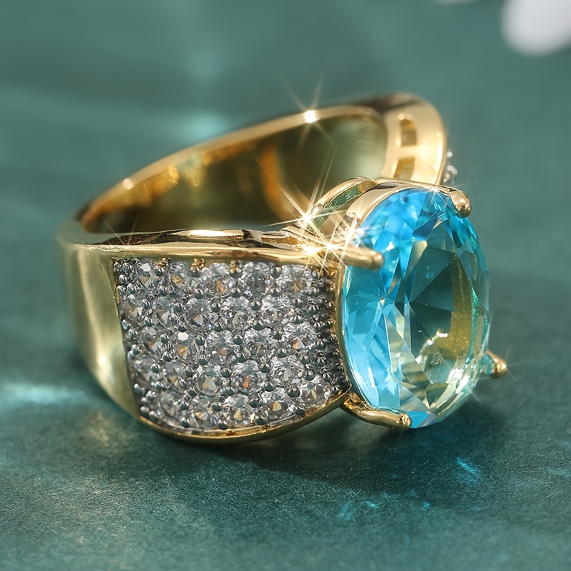 Luxurious Droplet-Shaped Blue and White Synthetic Zirconia Ring
