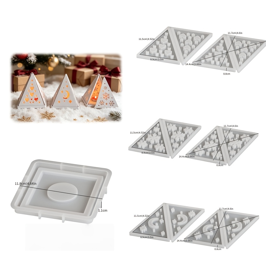 TEMU Diy Resin Molding Kit: Christmas Triangle Tent Night Light Silicone Mold Set - Includes Resin Silicone, Plaster Cement Silicone, For Home Decor,