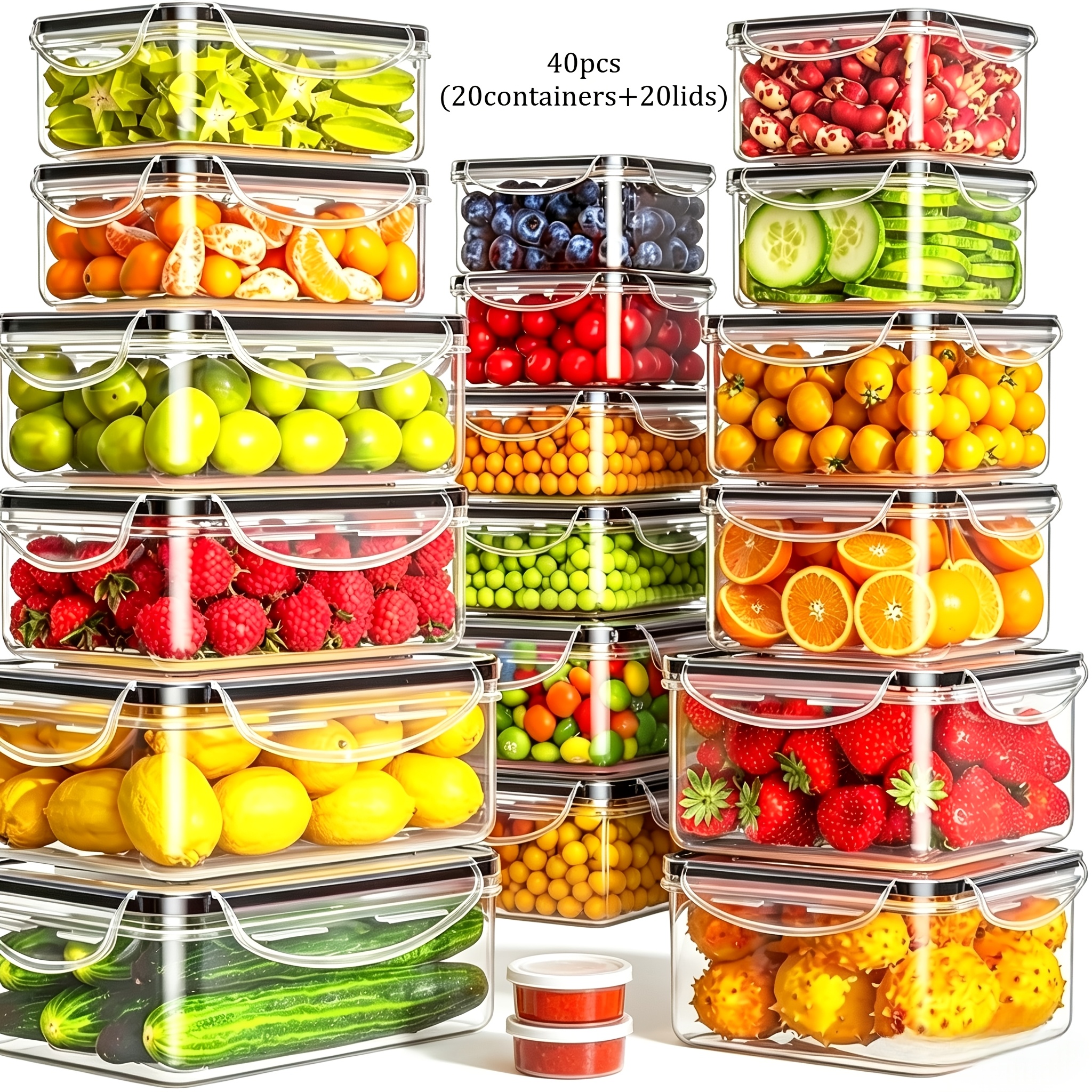 Image of 40pcs (20 Containers And 20 Lids) Leak-proof Reusable Food Storage Containers With Lids, 100% Airtight Plastic Meal Prep Containers, Microwave And Dishwasher Safe, Includes Labels And Pen