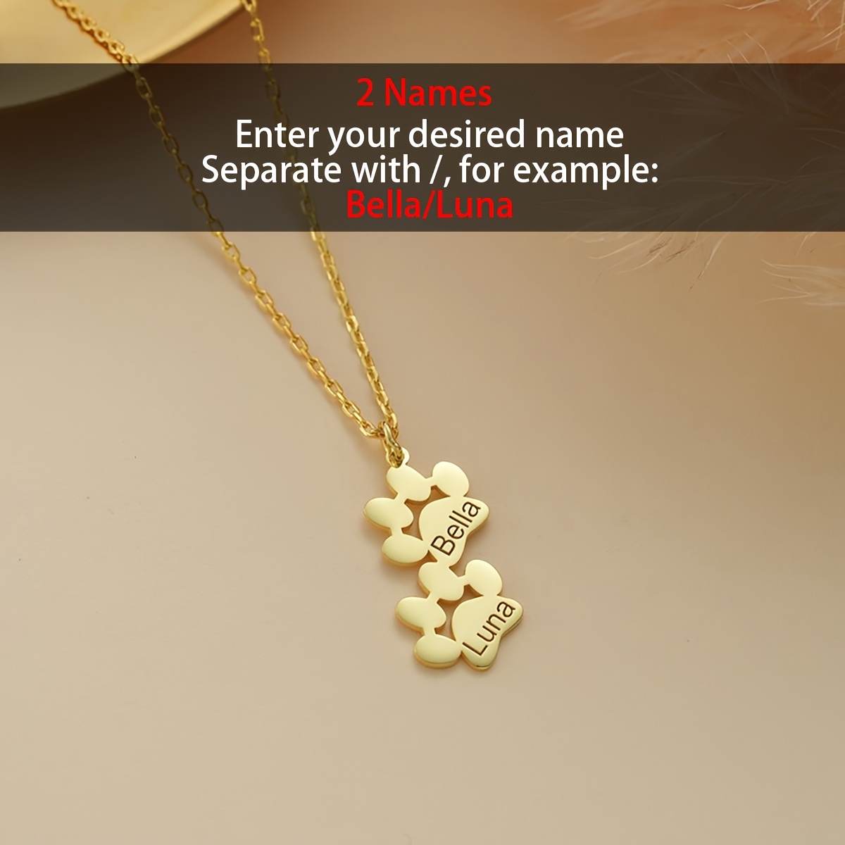 TEMU Customized Personalized Design Exquisite 1-3 Cute Cat Claw Fashion Pendant Necklace, 304l Stainless Steel Laser Engraved 1-3 Names Adjustable