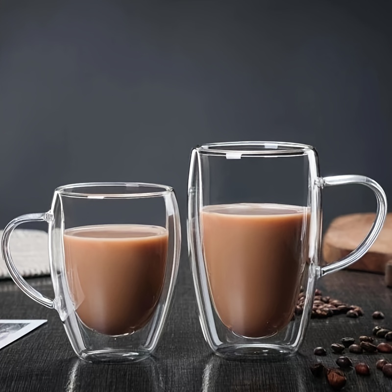 

4pcs, Glass Coffee Mugs With Handle, 350ml/11.83oz Double-walled Espresso Coffee Cups, Heat Insulated Water Cups, Summer Winter Drinkware, Birthday Gifts Coffee Accessories Unique Coffee Mugs