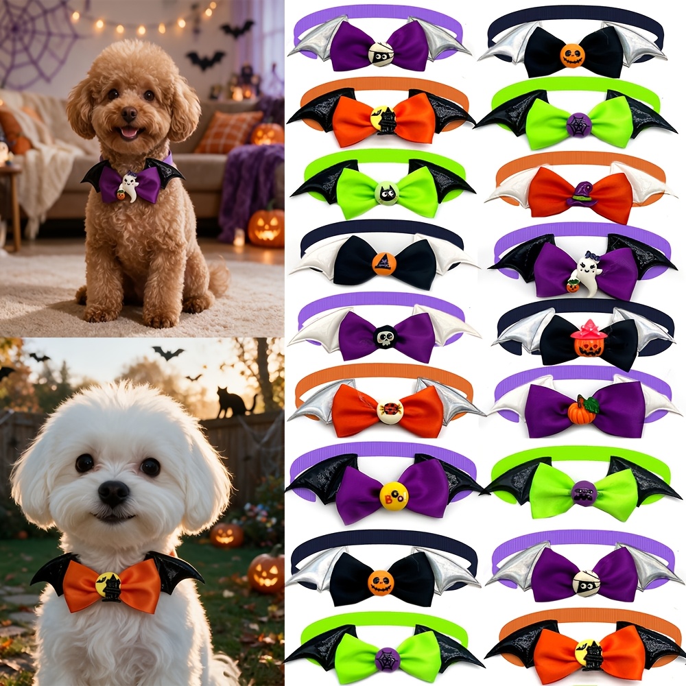 TEMU 10pcs Pack Dog Bow Ties With Wings - Pumpkin & Winged Collar Accessories Suitable For For Halloween Costumes, Themed Parties, Photo Shoots, Wear