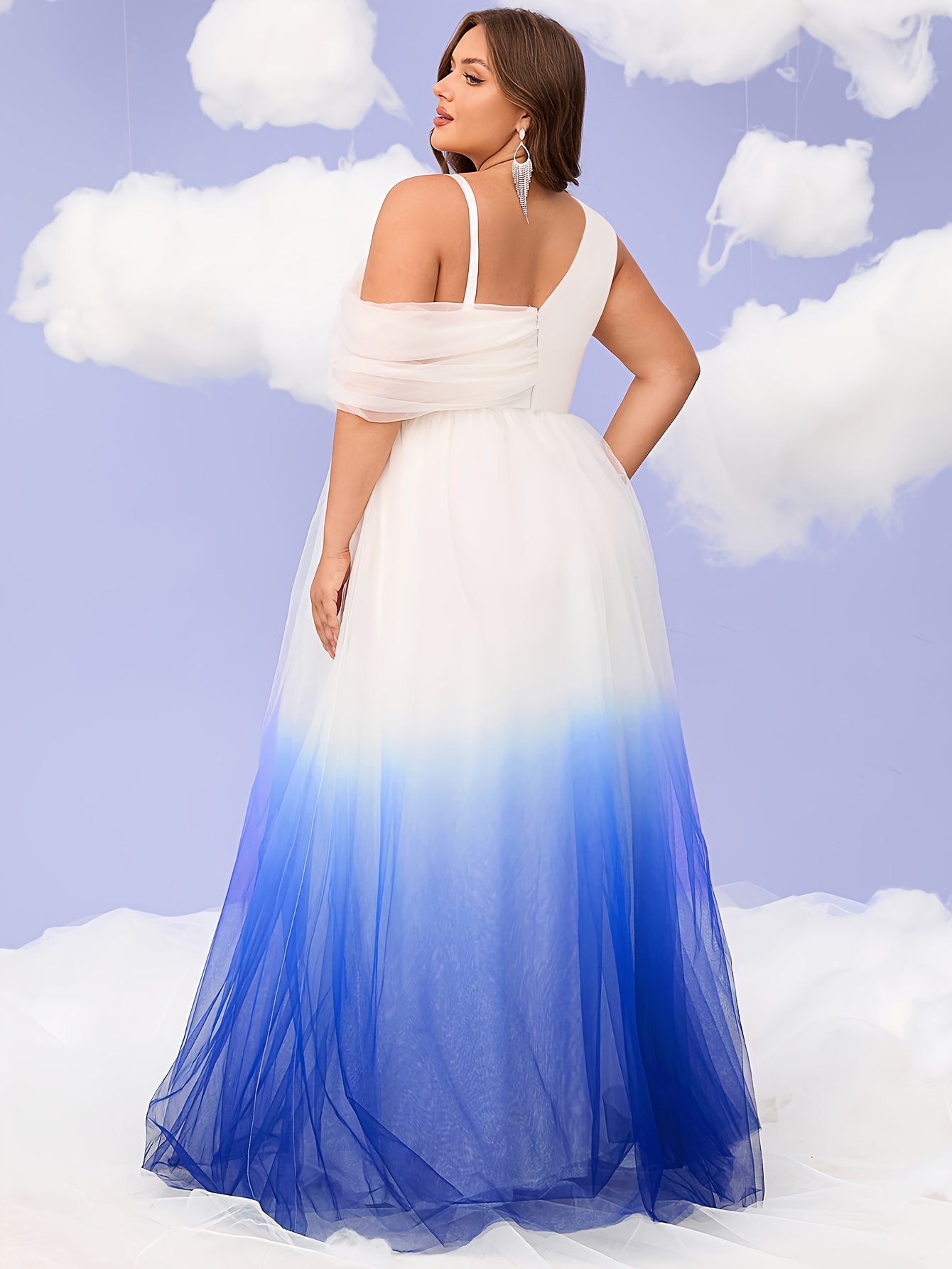 formal dress stores in jackson ms Stunning Black Blue Ombre One Shoulder Prom Dress-Elegant A-Line Chiff –  AlineBridal main image 1