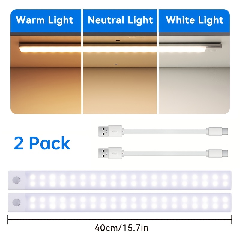 TEMU 2 X 40cm Led Cabinet Lights With Motion Sensor And Tri-color Dimmable Light Strip, Ultra-thin Smart Kitchen Counter Light, Wardrobe Home Decor