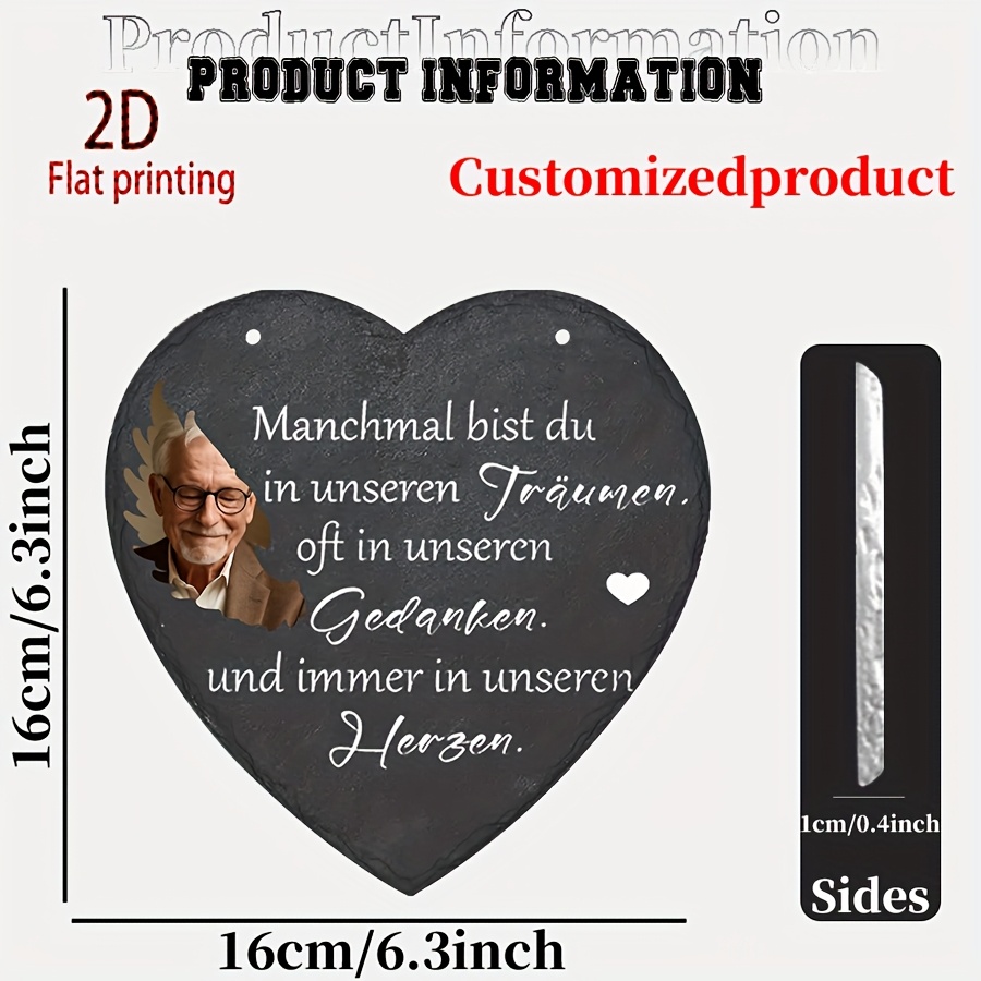 Image of Photo Memorial Plaque - Bohemian Windproof Resin Heart Wall Art Suitable For Pet Loss Gifts, Sympathy With Photo Frame-compatible For Indoor/outdoor Decoration, For , 6.3” Garden Decor, 2d Flat