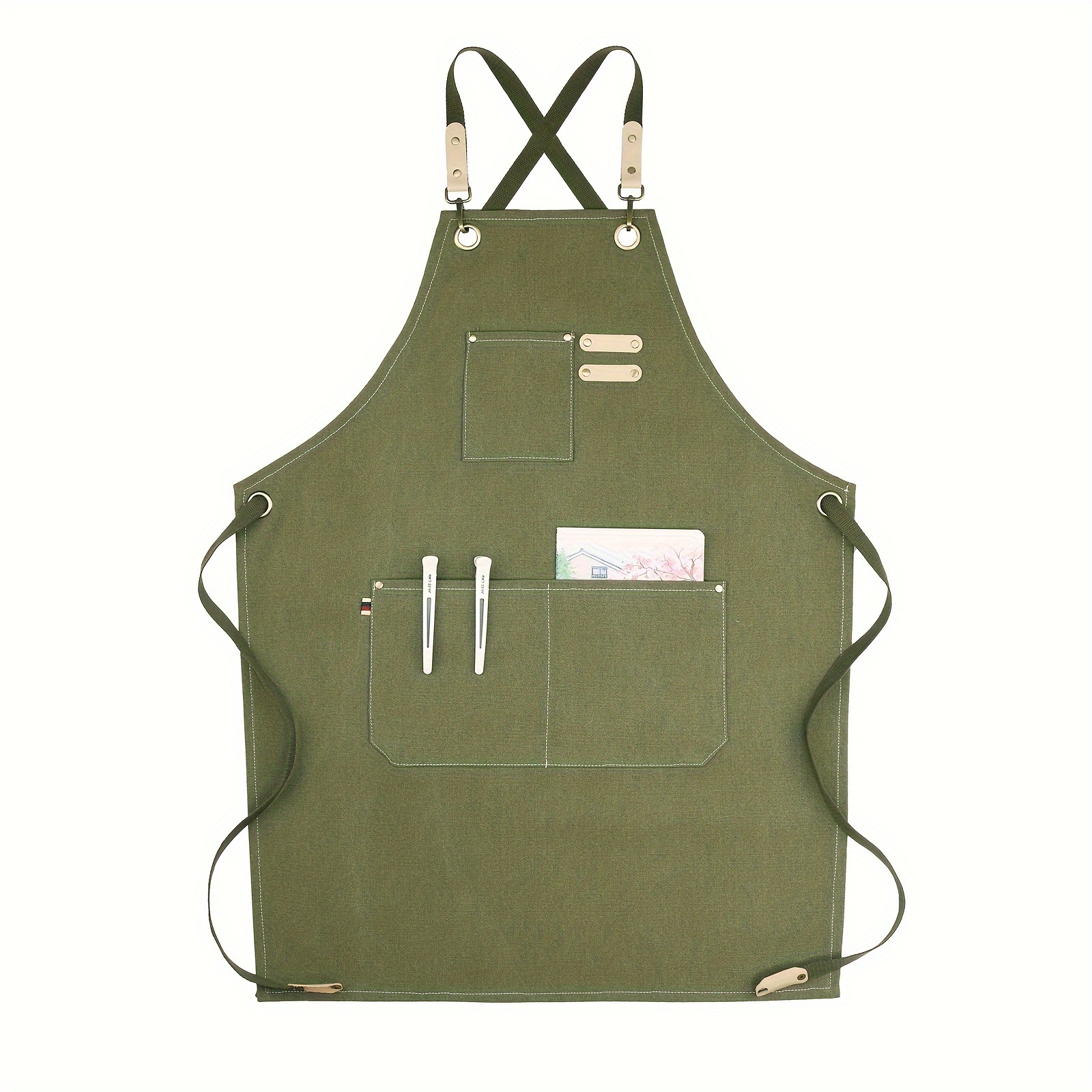 TEMU 1pc Canvas Apron With Pockets, Suitable For Coffee Shop Restaurant Waiters, Suitable For Chefs, Gardeners, Cooks, Bakers, Florists, And Painters