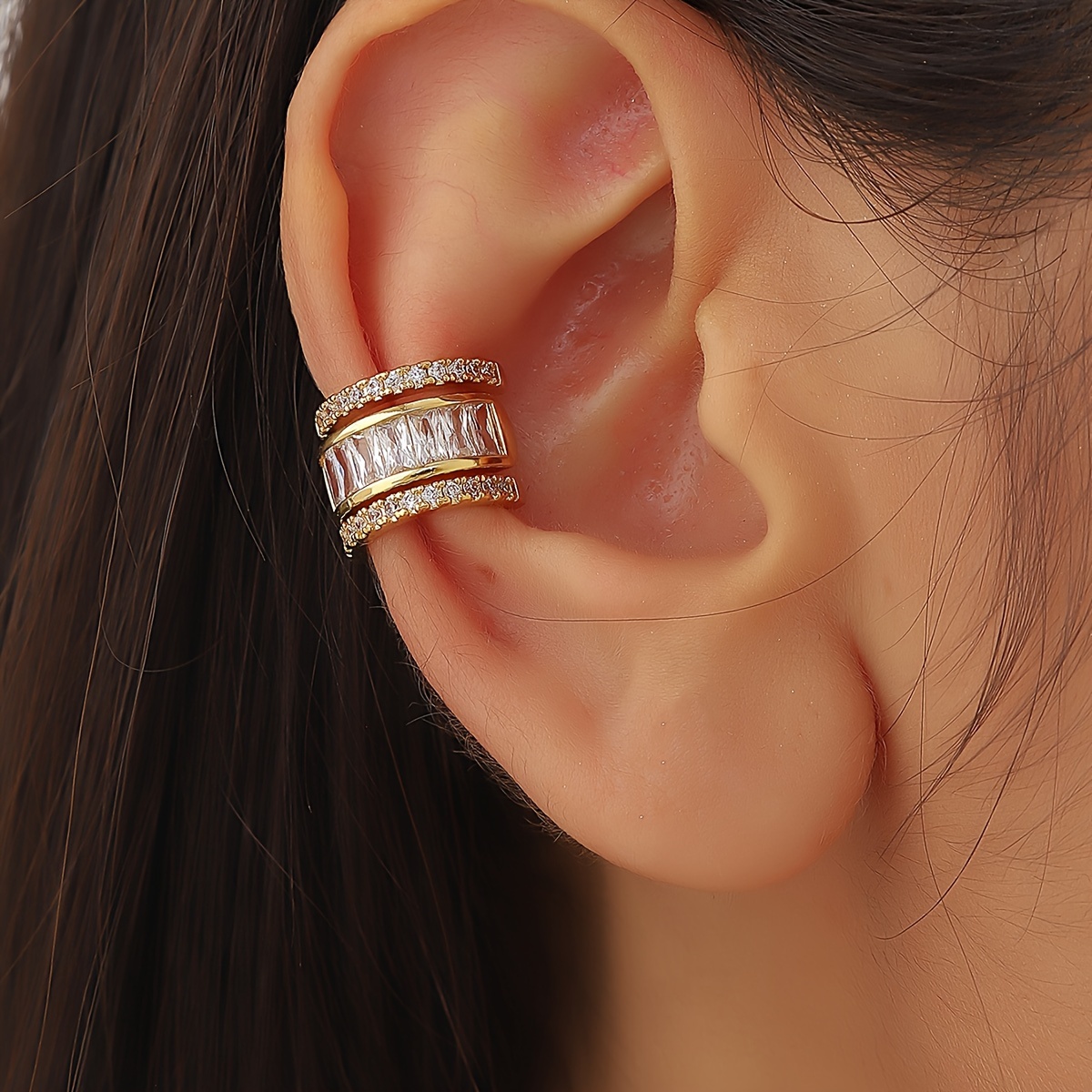 3 Layer Ear Bone Cuff with Cubic Zirconia