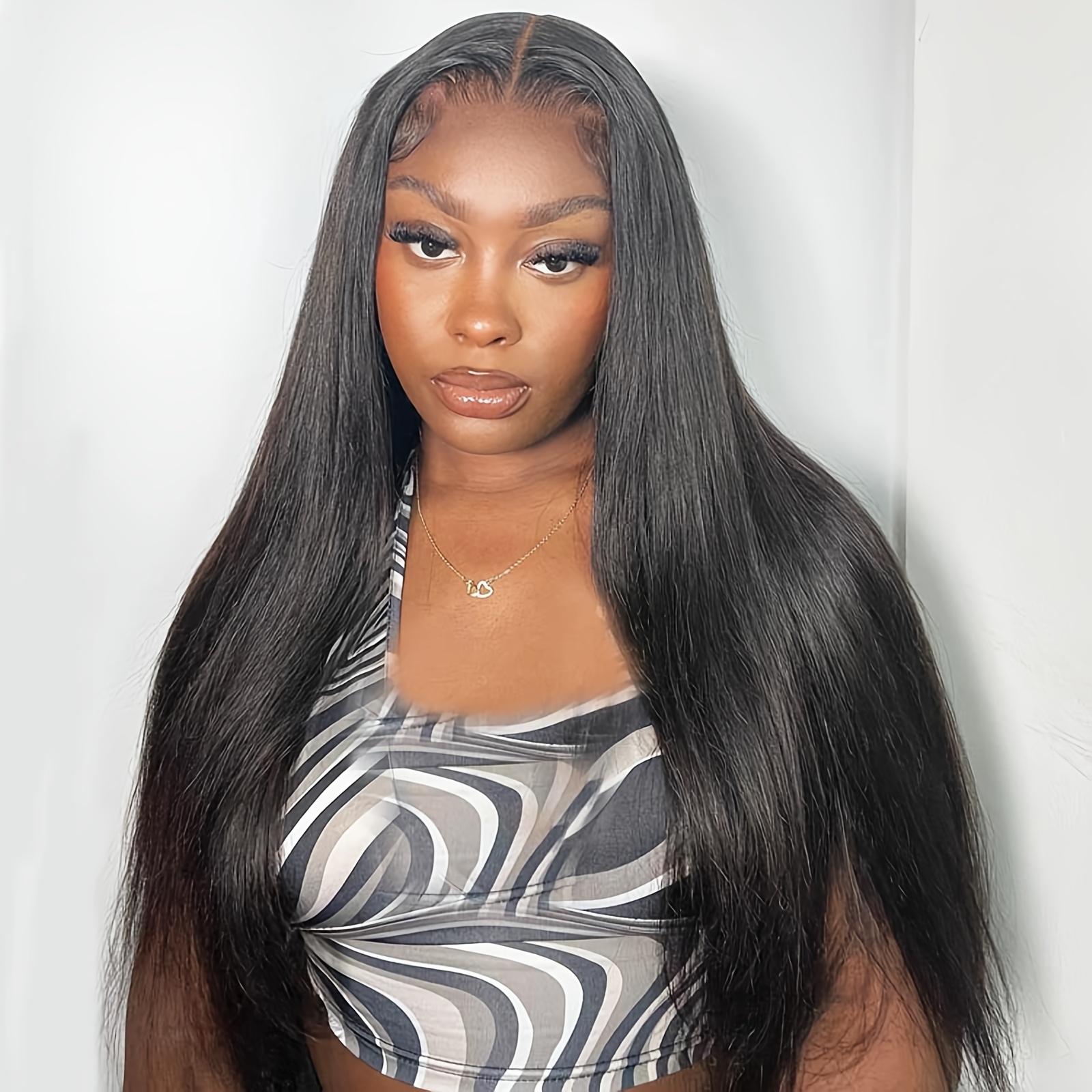 Image of 32 Inch Natural Black Long Straight Human Hair Wig For Women - 5x5 Hd Lace Front, Pre-plucked, Pre-cut With Baby Hair, Glueless , 200% Density, Daily Use