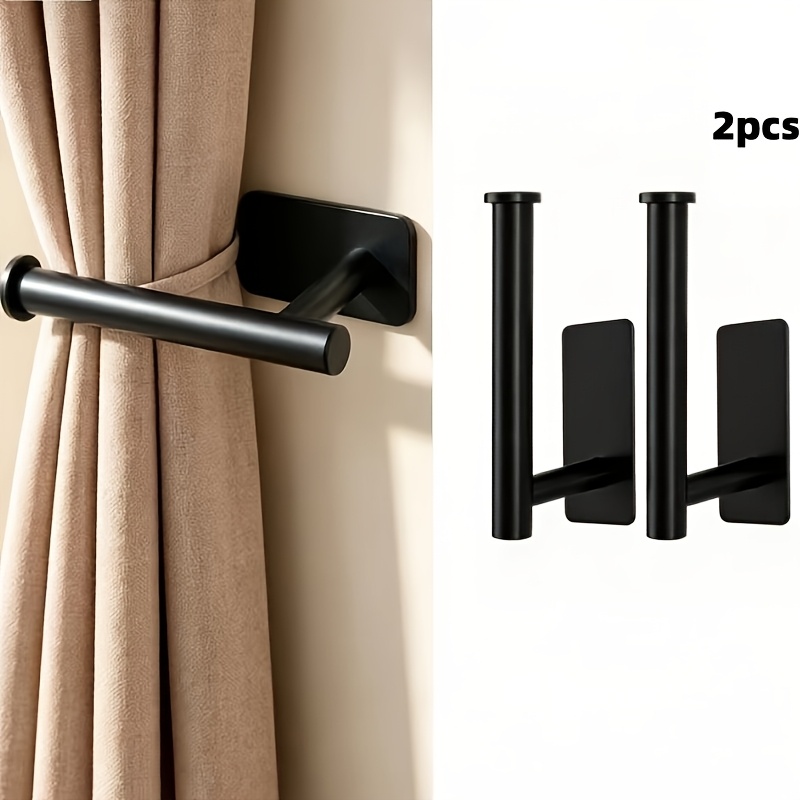TEMU 2pcs Set Of No-drill Curtain Tie-back Hooks, No-nail Curtain , Home Traceless Wall Adhesive Hooks, Living Room Bedroom Curtain Gathering Tools,