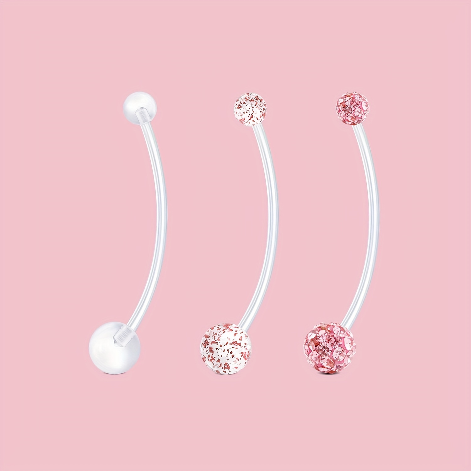 Image of 1set 3pcs Plastic Pregnancy Belly Button Rings Long Bar Navel Rings For Maternity Sport Pregnant Women Flexible Clear Belly Piercing Retainer 14g 32mm Length Bar
