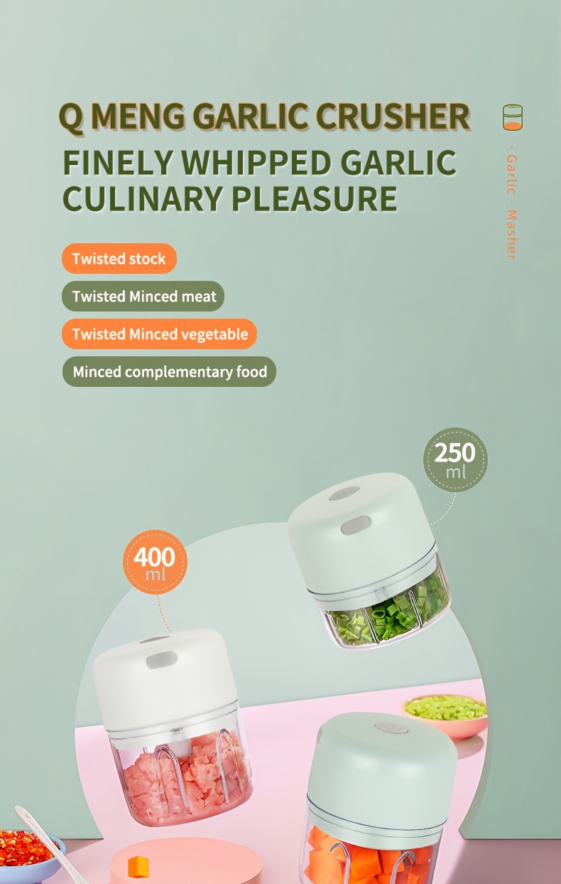 1pc electric garlic chopper stainless steel blade 250ml capacity portable usb rechargeable chopper suitable for the kitchen picnic kitchen gadget for chopping onion chili celery ginger sending birthday gifts Product details 0