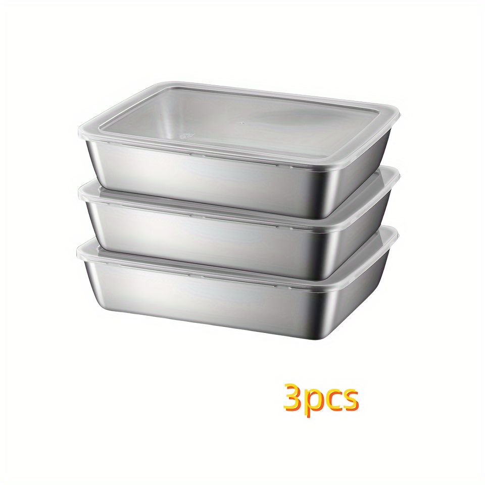 TEMU 2/3pcs Stainless Steel Food Storage Containers Set - Stackable, Freezer & Microwave Safe For Salads, & - Organizer