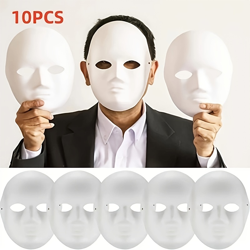 

10pcs Diy White Paper Masks - Blank Craft Masks For Painting, Ideal For Carnivals, Cosplay & Halloween Parties, Handmade, Paper