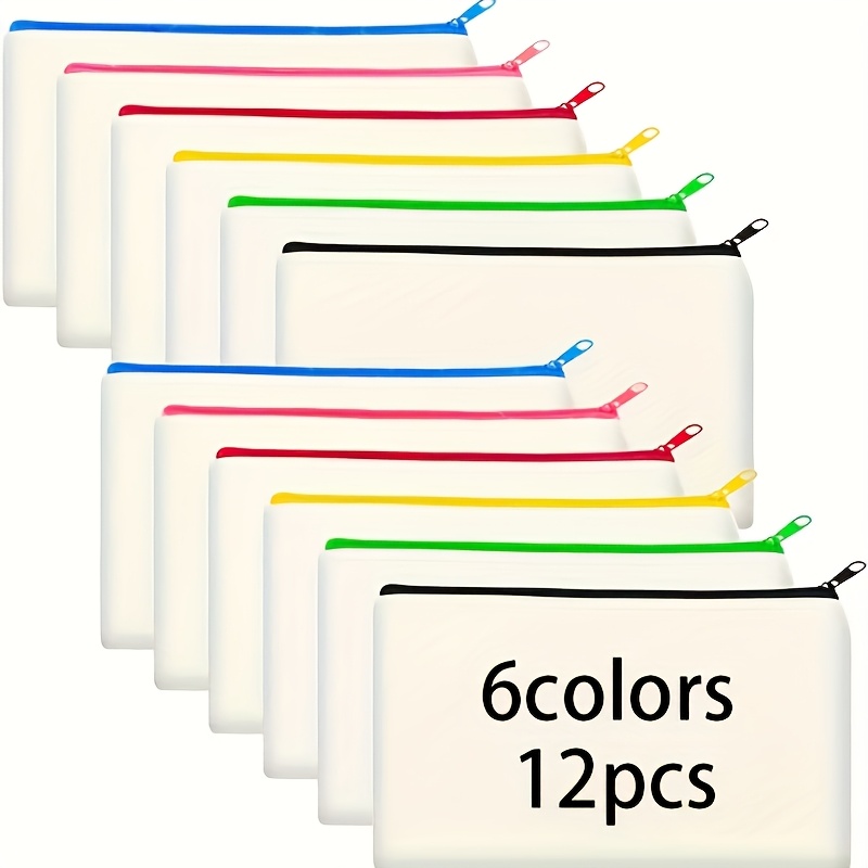 item picture 12pcs blank canvas zipper pouches durable fabric multi color drawstring pencil cases suitable for   travel diy crafts cosmetics storage unprinted vibrant zippered small bags versatile pouch
