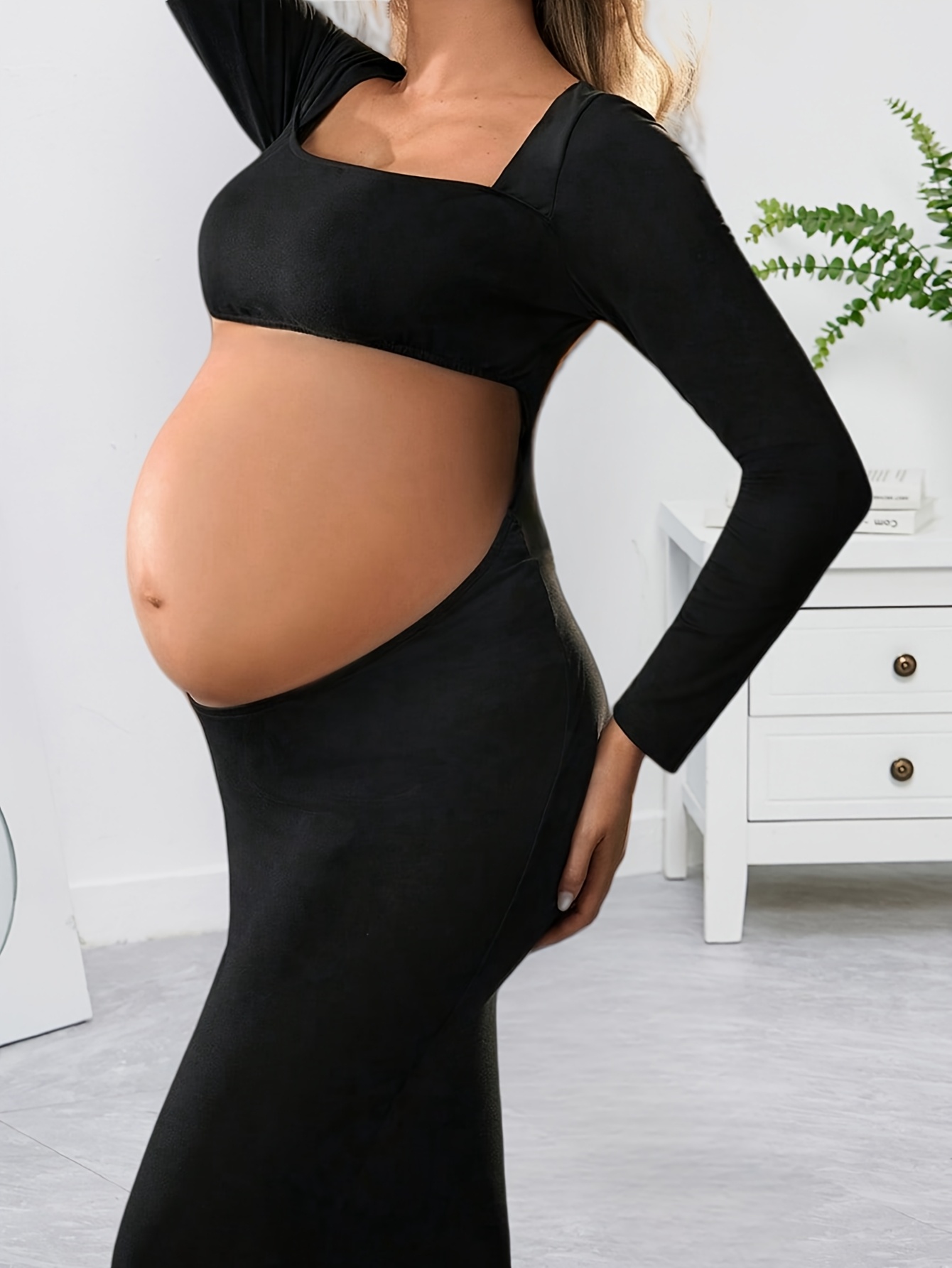 a long sleeved maternity dress a belly cutout suitable - Temu Poland