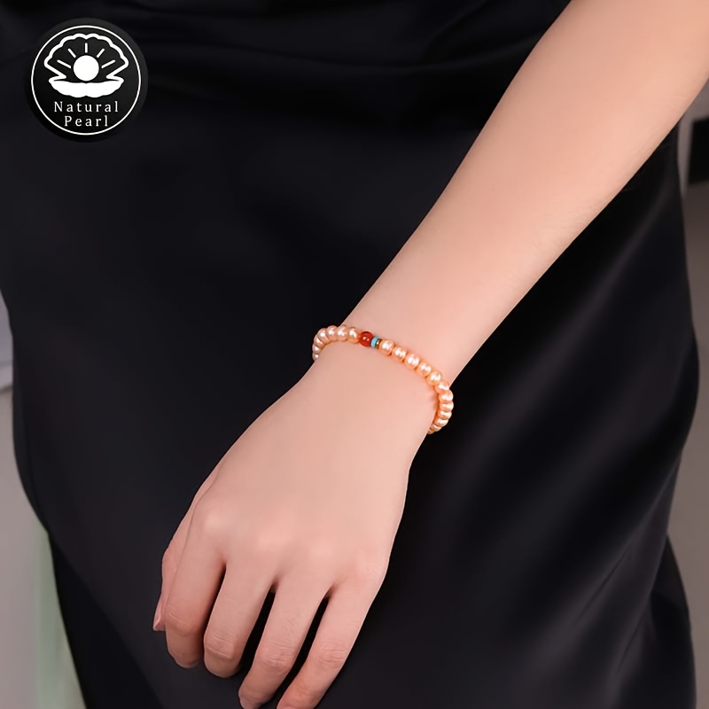 Orange Pink Freshwater Pearls Bracelet with Agate Accents