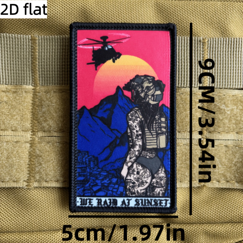 TEMU 1pc 2d Flat Sunset Patch Cloth Patch Cool Tattoo Morale Badge Patch With Hook Loop Used For Clothes, Hats, Backpacks, Armbands, Shoulders,