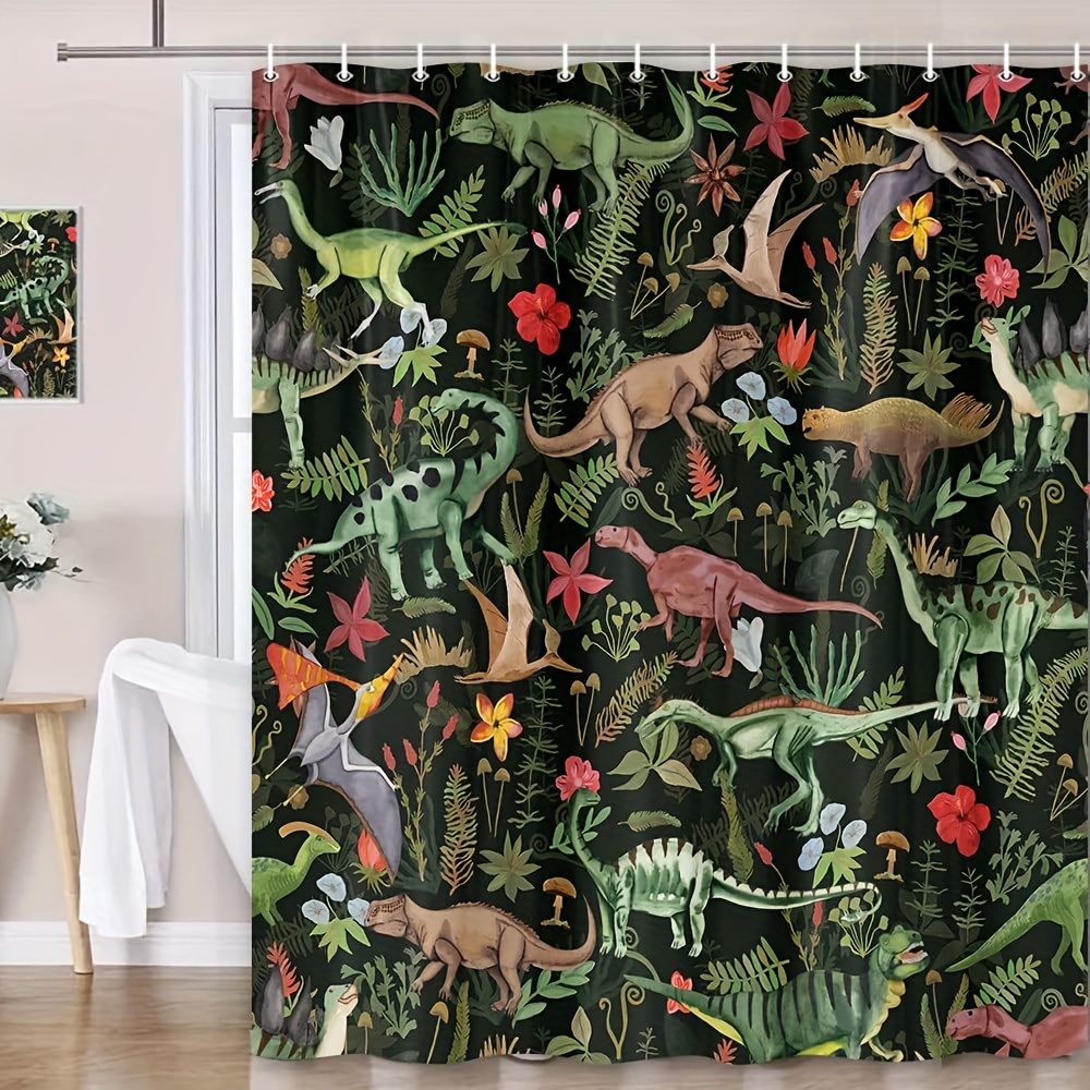 Jungle Dinosaur Printed Shower Curtain Waterproof Shower - Temu